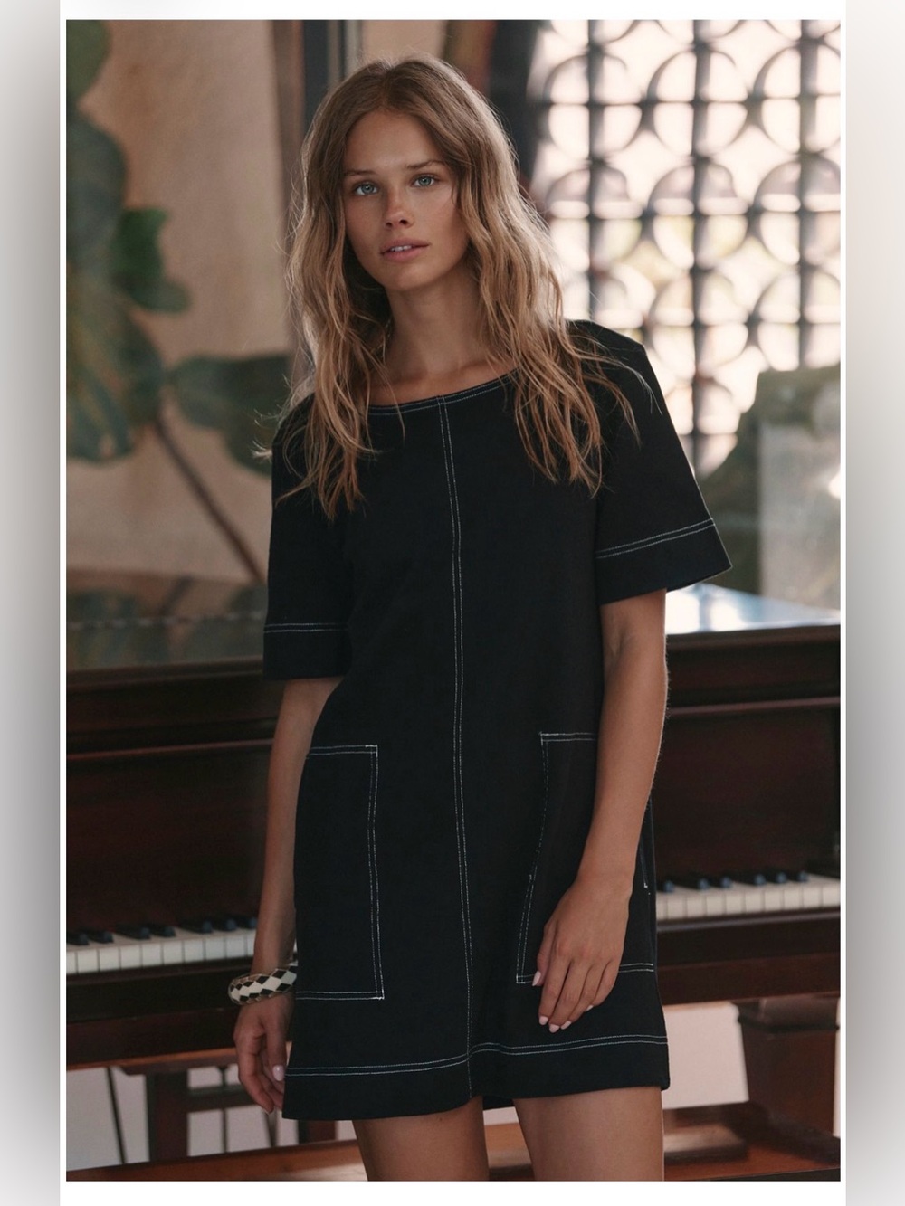 Free People Strada Mini Dress - Shift Dress with Contrast Stitching
